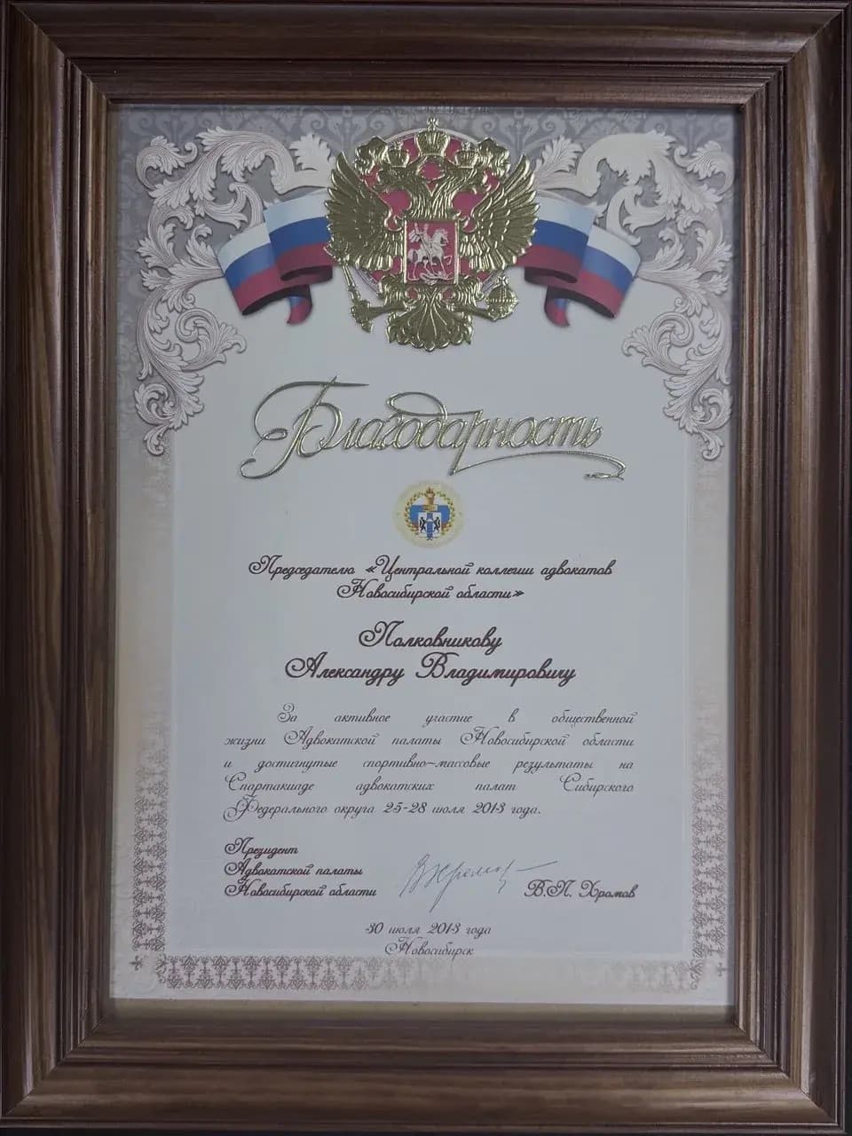 Награда адвоката Александра Полковникова 6